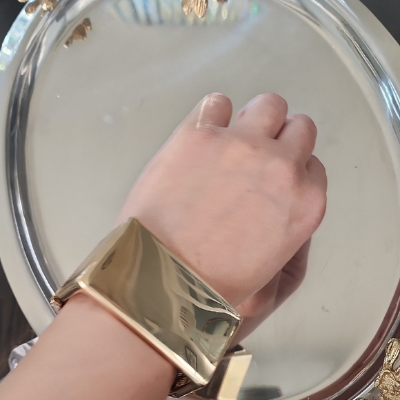 Gold Geometric Cuff Bangle - Picture 8 of 10